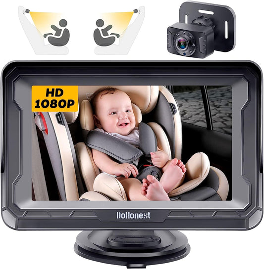 Baby Car Camera HD 1080P - 360° Rotating Rear Facing Car Baby Monitor with Camera Crystal Night Vision Backseat Camera 3 Mins Easy Installation V33