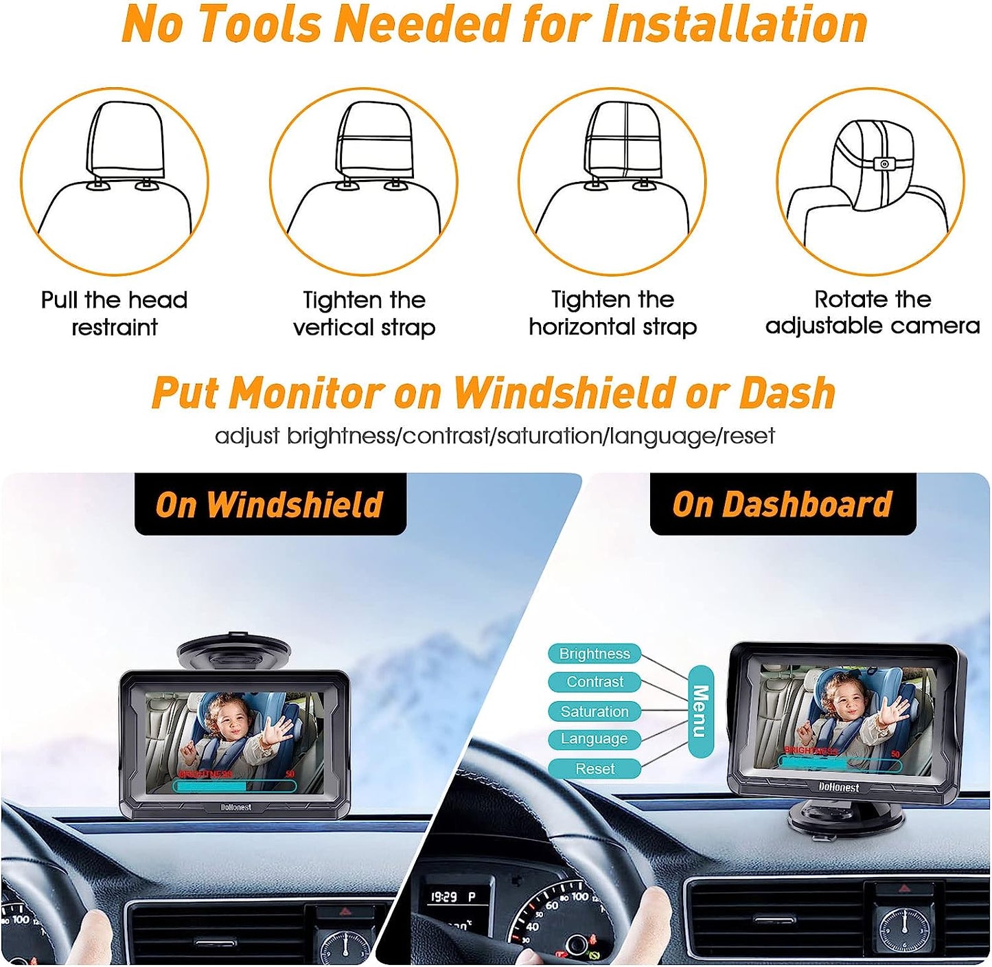 Baby Car Camera HD 1080P - 360° Rotating Rear Facing Car Baby Monitor with Camera Crystal Night Vision Backseat Camera 3 Mins Easy Installation V33