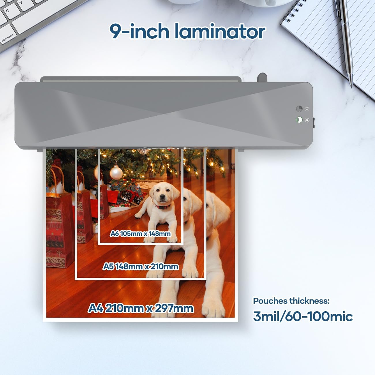 Laminator, A4 Laminator Machine, Personal Thermal Laminator, 9 Inch Hot & Cold Laminator Kit, Fast Warm-Up & Quiet Laminator with Laminating Sheets 9PCS for Home Office School Use