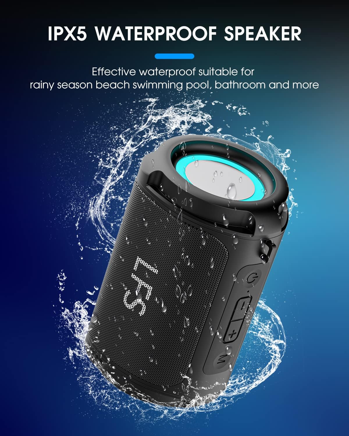 Portable Bluetooth Speakers Waterproof Wireless Speaker Small Shower Speaker, TWS Pairing, RGB Lights, 15H Playtime, Mini Speakers for Travel, Home, Beach, Camping