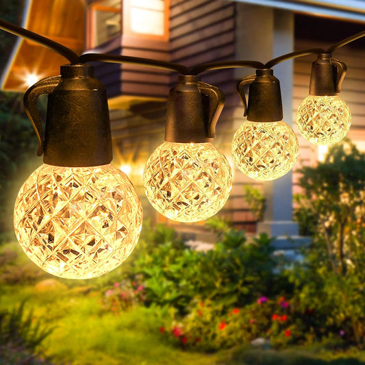 LED Outdoor String Lights 25FT with 10pcs G40 Crystal Bulbs Shatterproof & Weatherproof IP65, each light bulb with hanging hook led lights for Patio Decor Garden Porch Lights Christmas gifts