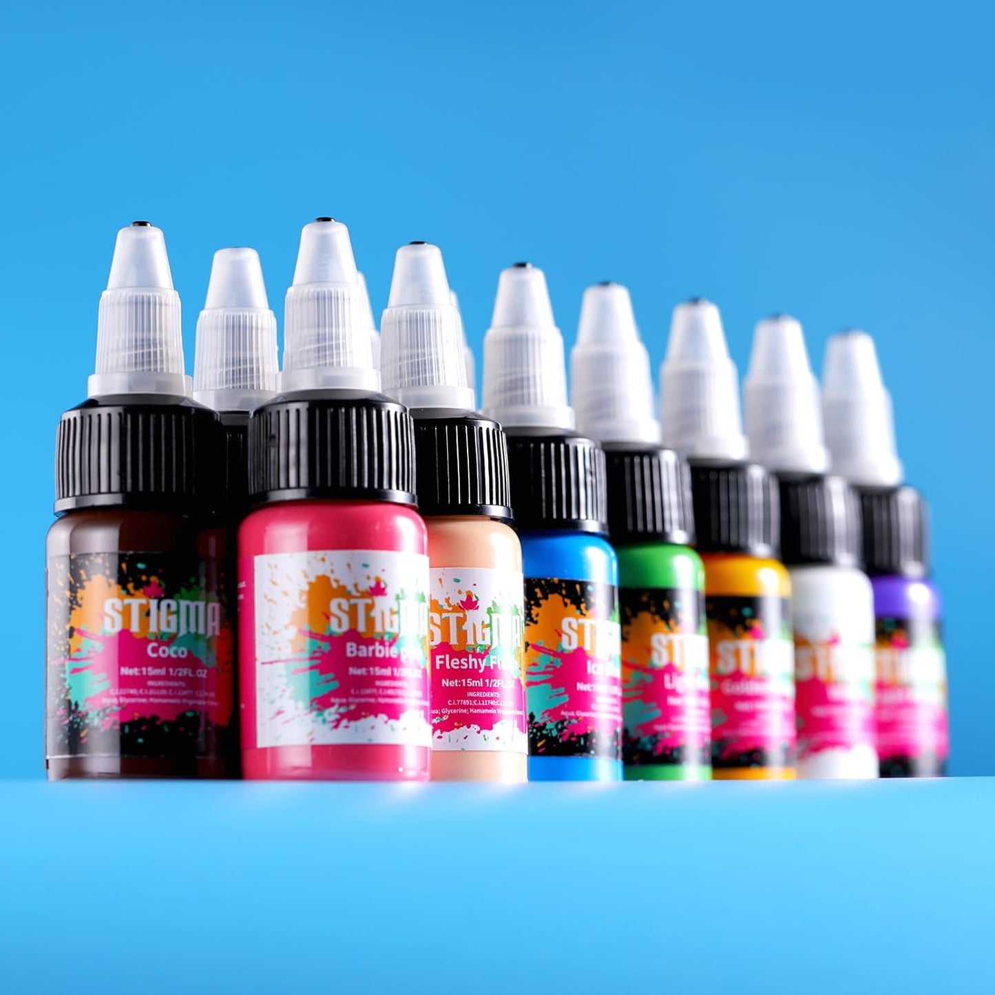 14Pcs Tattoo Ink Color Set 14 Colors Ink Set 1/2 OZ(15ml) per Bottle Tattoo Pigments Colors for Tattoo Supply TI4303-15-14