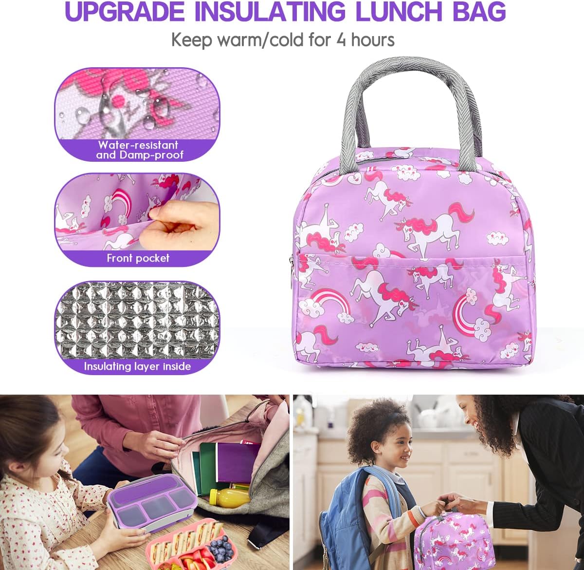 27Pcs Bento Box Lunch Box Kit Purple, 1300ML Lunch Container for Kids/Adults, Durable Leak-proof Box 4 Compartments with Spoon Fork Bag Accessories, Microwave Dishwasher Freezer Safe,BPA-Free