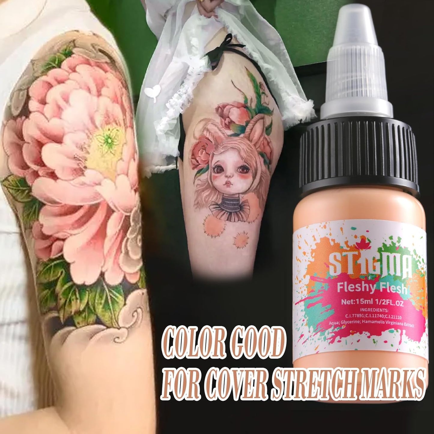 14Pcs Tattoo Ink Color Set 14 Colors Ink Set 1/2 OZ(15ml) per Bottle Tattoo Pigments Colors for Tattoo Supply TI4303-15-14