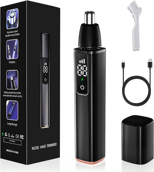 Ear and Nose Hair Trimmer for Men, USB Rechargeable Nose Hair Trimmer, IPX7 Waterproof Mens Nose Clipper, Professional Painless Eyebrow & Facial Hair Trimmer with Dual-Edge Blades