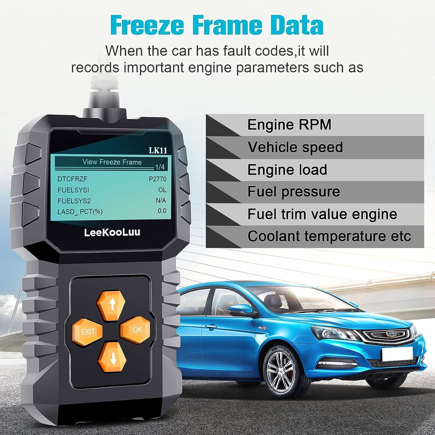 OBD2 Scanner Clear Reset Engine Alert Code - Easy to Set-up Use Professional Code Reader Scan Tool for All OBD II Protocol Cars Since 1996 with Freeze Frame/I/M Readiness Diagnostic -LeeKooLuu LK11