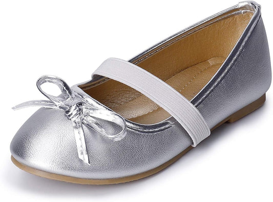 Girls Flats Slip-on Ballet Flats with Elastic Strap and Bow Knot