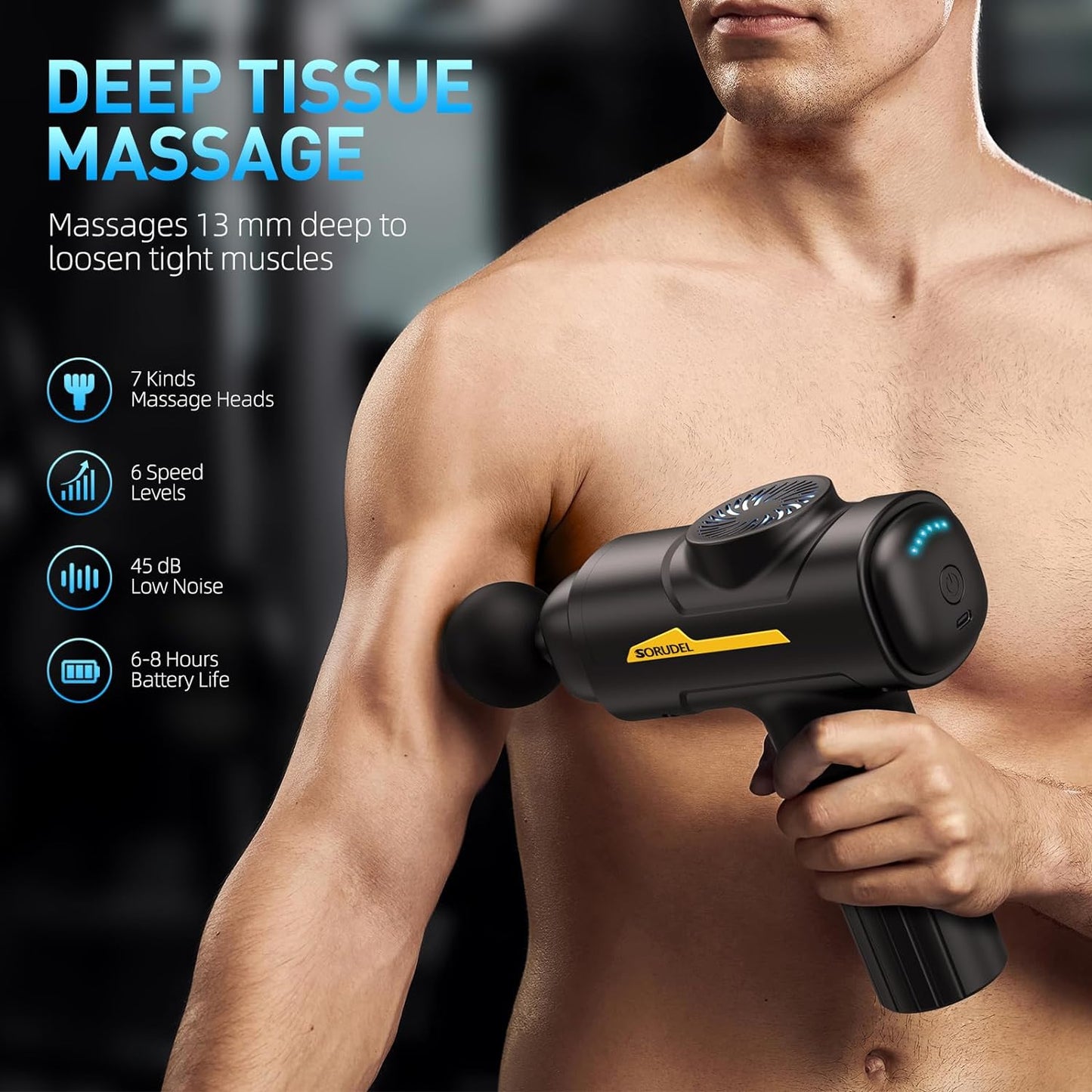 Massage Gun,Massage Gun Deep Tissue for Pain Relief with 8 Massage Heads & 6 Speeds and Carrying Case (Black)