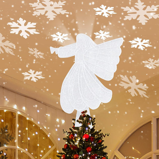 Christmas Tree Topper,2-in-1 Angel Tree Toppers Christmas Decorations,Christmas Angel Tree Topper with 360°Rotating LED Snowflake,Christmas Tree Toppers for Christmas Tree Decorations Home Decor