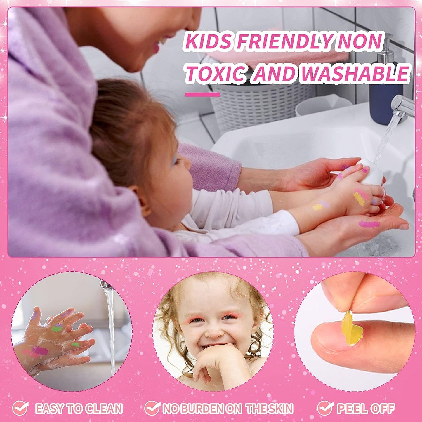 Washable Girls Makeup Set Princess Non-Toxic Water-Based Peel-Off Quick Dry Nail Polish with Nail Separators|Gift Kit Set for Kids Girls|9 Pcs - Perfect for Parties, Sleepovers and Makeovers SANRUIHE