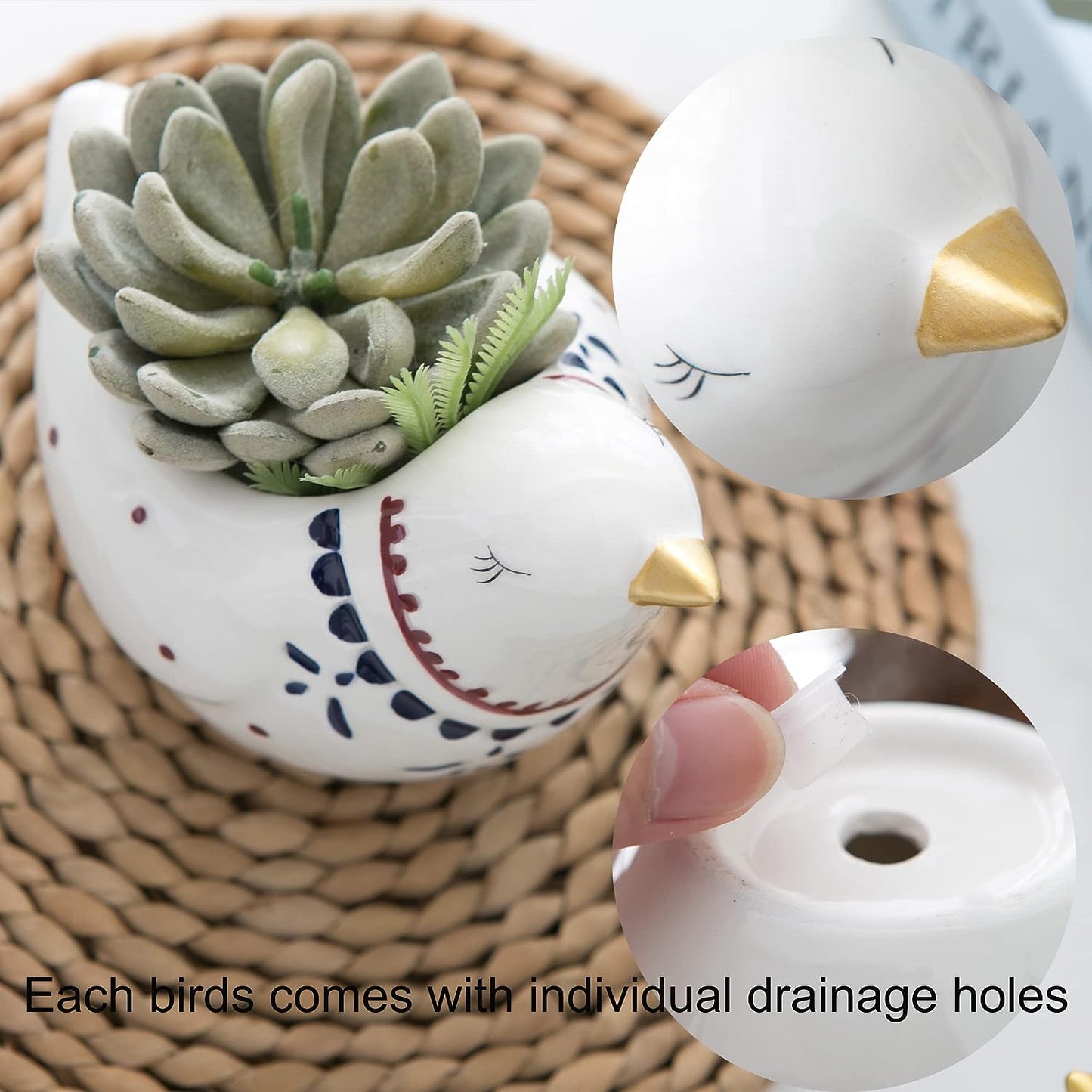 Mowtanco Birds Pot Ceramic Glaze Painted Set Succulent Plant Pot Cactus Plant Pot Flower Pot Container Planter Home Office Desk Garden Gift Idea 3pcs 3.5 Inch