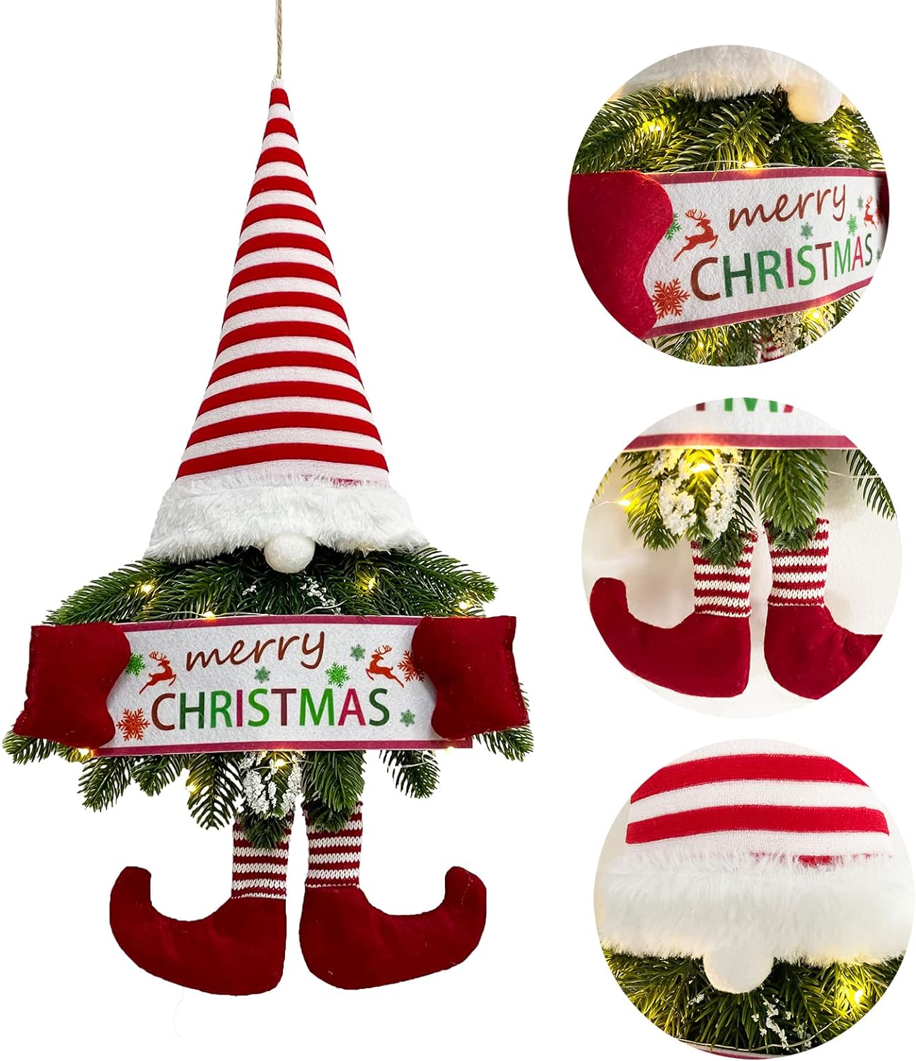 Merry Christmas Wreath with Led Lights, Santa Claus Decoration Wreaths for Front Door, Christmas Tree Decor for Windows, Showcases, Closets, Bookcases, Parties and Festivals