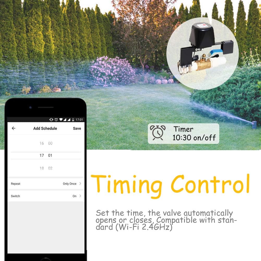 Wifi Water Valve, Upgrade Smart Water Valve Shut off, Automatic Ball Valve Watering Timer, Sprinkler Controller, Compatible With Alexa, Google and Application Program iOS/Android