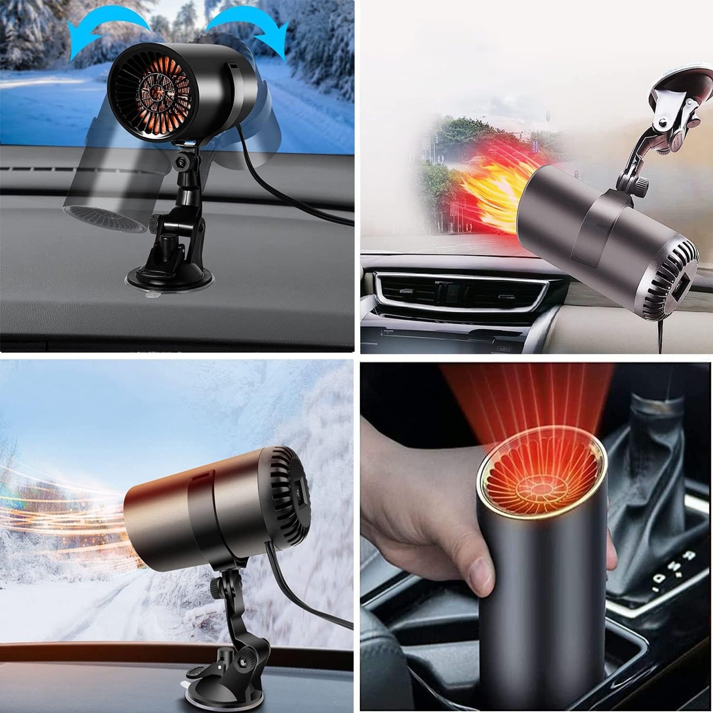 Portable Car Heater, 12V 150W Windshield Defogger and Defroster, 2 in1 Fast Heating Defroster, Plug in Automobile Windscreen Car Fan with Suction Holder for All Cars