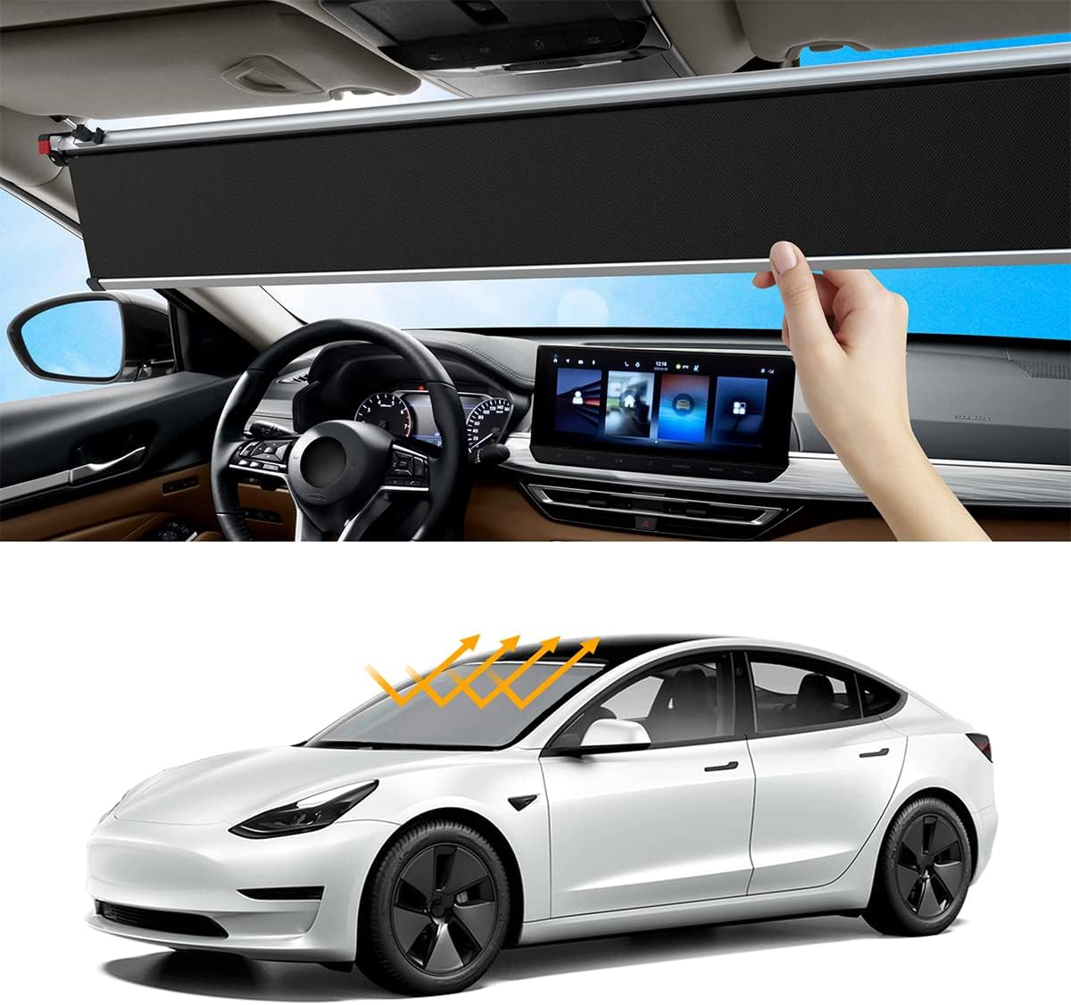 Automatic Scaling Windshield Sun Shade,Automotive Interior Sun Protection,Suitable for Most Models,No Need for Repeated Disassembly.