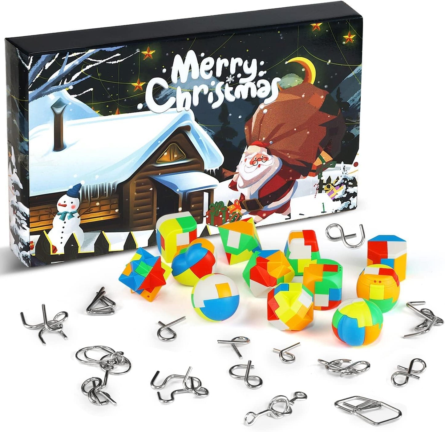 Christmas Advent Calendar 2021 for Kids 24 Days Metal Wire Plastic Puzzles Toys Xmas Countdown Calendar, Adults Kids Advent Calendar Challenge
