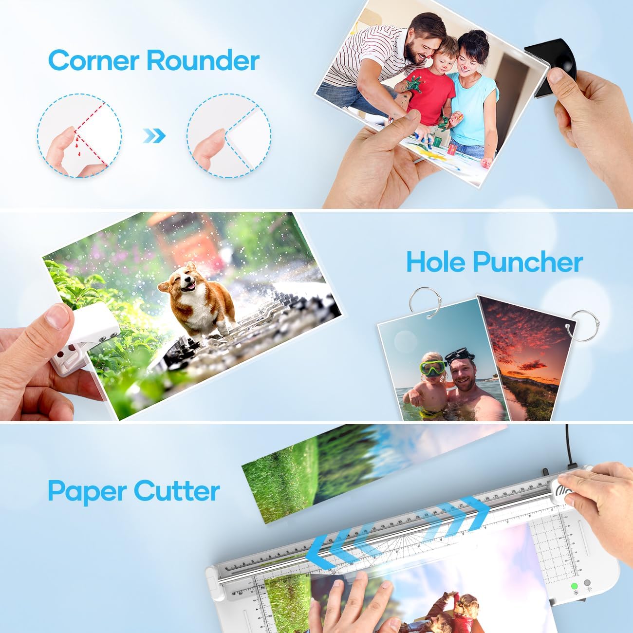 Laminator 13-inch A3 Laminator Machine with 40pcs Laminating Sheets, 9 in-1 Desktop Thermal Laminator Machine 11 X17 Built-in Paper Trimmer Corner Rounder Hole Punch for Home Office School