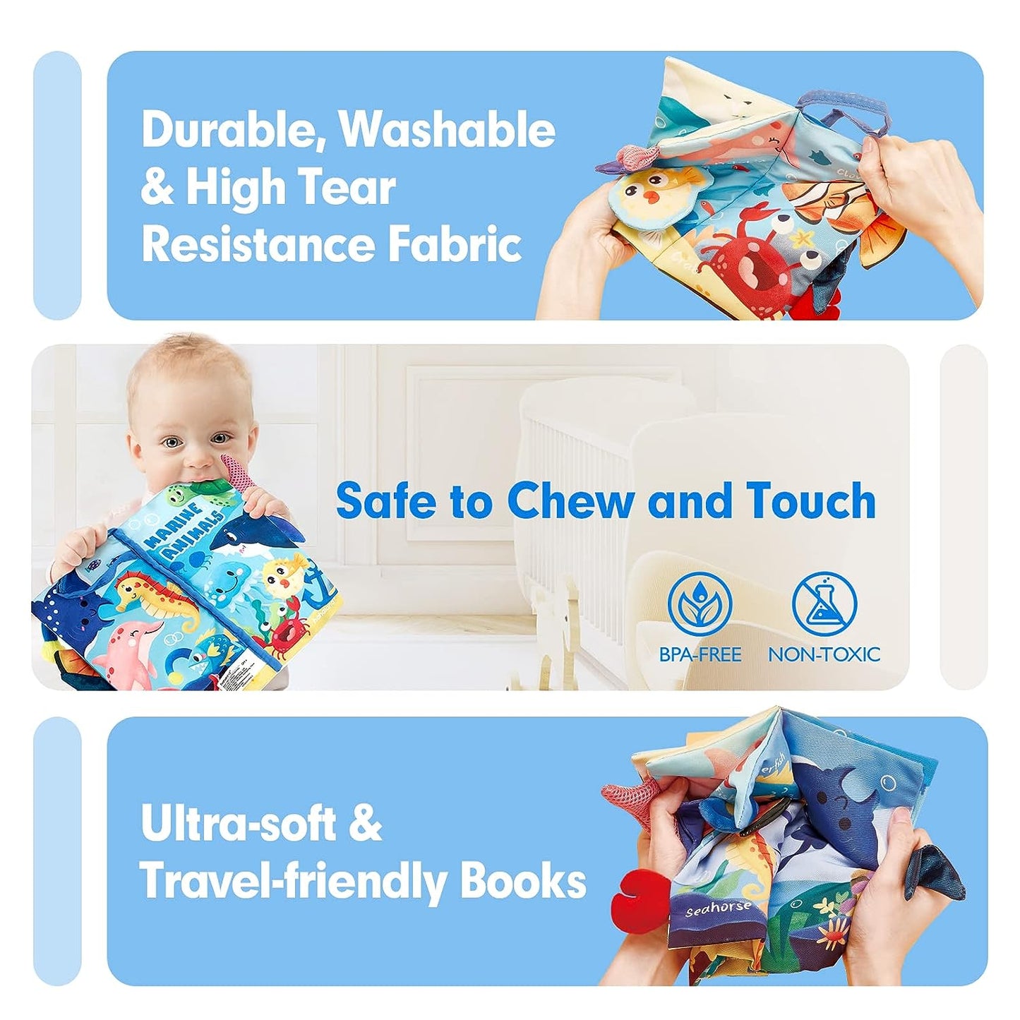 Baby Books 0-6 Months,Infant Tummy Time Toys High Contrast Sensory Baby Toys 6 to 12 Months Touch Feel Book Gift Christmas Stocking Stuffers for Boys Girls 0-3 Months Book Early Learning Stroller Toy