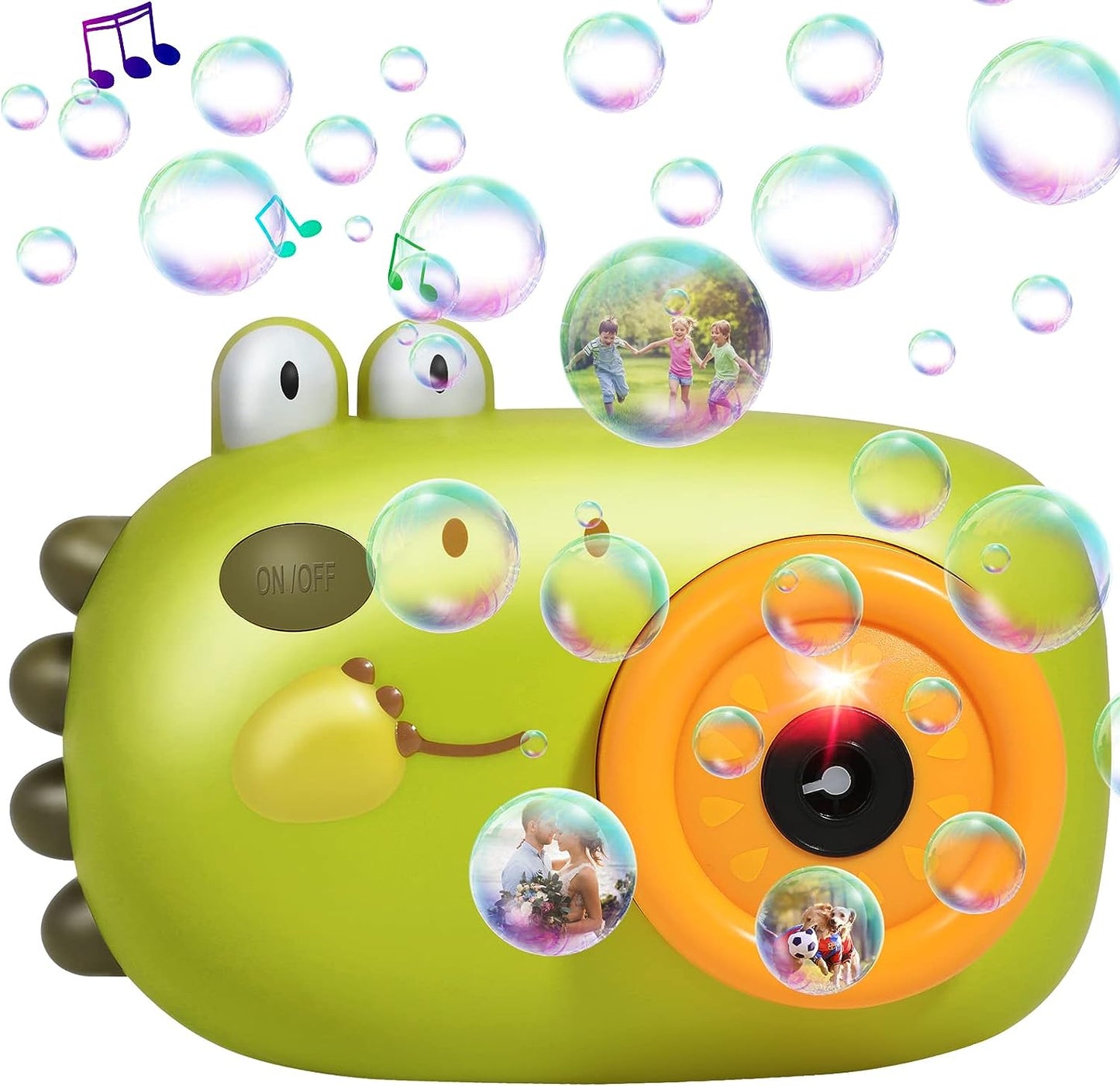 Bubble Machine Automatic Bubble Blower Toys for Kids, Portable Camera Bubble Maker with Bubble Solutions, Operated by Batteries w/Light & Music for Indoor Outdoor Wedding Birthday Party Gifts, Green