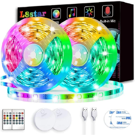 Battery Powered Led Strip Lights 13ft, 2x6.5ft USB/Battery Operated RGB Color Changing Room Decor LED Lights with Remote for TV Backlight, Bedroom, Camping and DIY Decoration