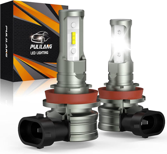Pulilang H11/H8/H9 LED headlight Bulbs, 400% Brightness 6500K Cool White Headlight LED Restoration Kit IP67 Waterproof, Halogen Upgrade Replacement, Hi/Lo Beam Fog Light LED Bulbs Combo, Pack of 2