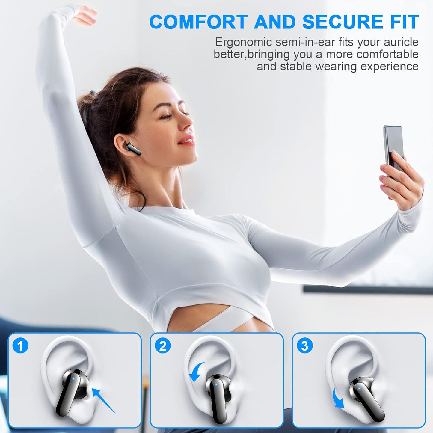 Wireless Earbuds, Bluetooth 5.3 Headphones Stereo Bass Bluetooth Earbuds Built in Noise Cancelling Mic 36H Playtime Wireless Earphones with Mini Charging Case IP7 Waterproof Ear Buds for Android iOS