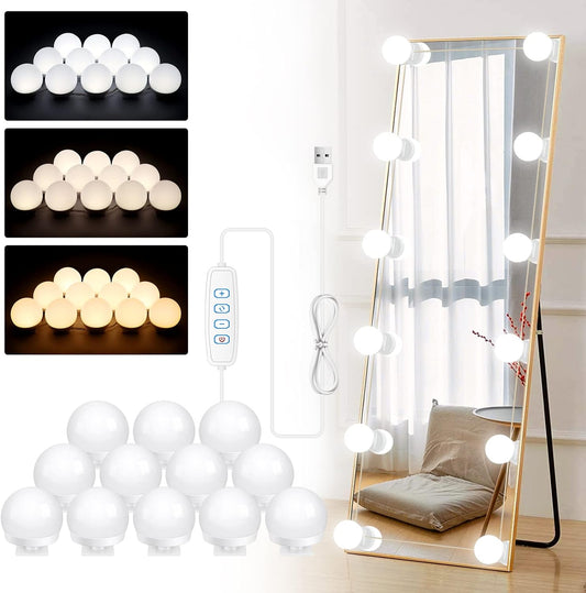 Hollywood Vanity Mirror Lights 12 LED Bulbs 3 Color Dimmable Mirror Light, Vanity Lights 3000K Warm 4000K Nature 6500K Daylight White Portable Makeup Mirror Light for Bathroom Bedroom Dressing Room