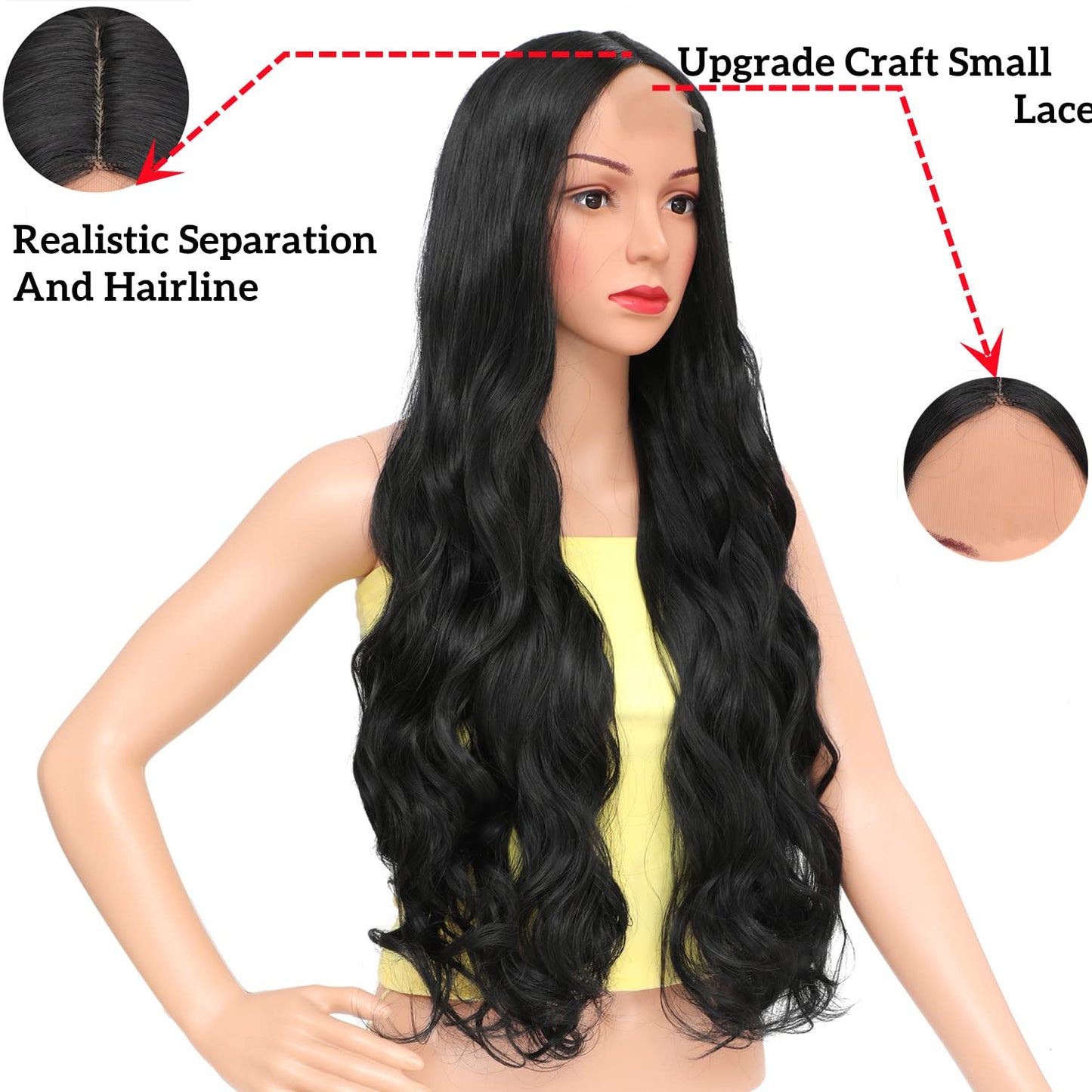 Long Black Wig For Women 30 Inch Long Curly Wig with Lace Heat Resistant Long Wavy Wig Natural Looking Middle Part Hair Replacement Wig Soft Synthetic Lace Front Wig For Daily Cosplay Halloween