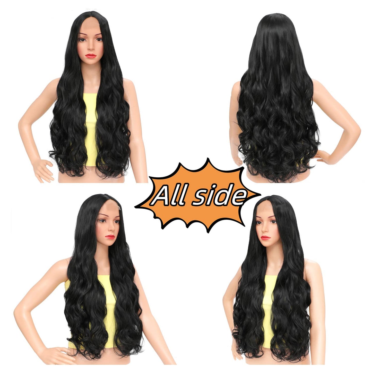 Long Black Wig For Women 30 Inch Long Curly Wig with Lace Heat Resistant Long Wavy Wig Natural Looking Middle Part Hair Replacement Wig Soft Synthetic Lace Front Wig For Daily Cosplay Halloween