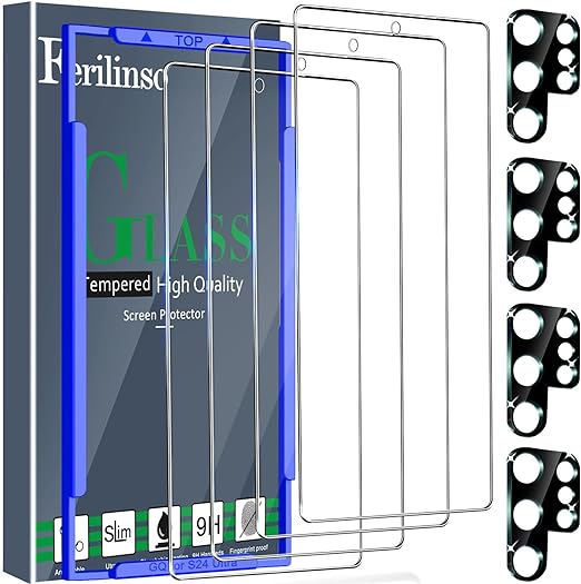 4 Pack Screen Protector for Samsung Galaxy S24 Ultra with 4 Pack Tempered Glass Camera Lens Protector Phone Case Friendly Accessories Protector de Pantalla for Samsung S24 Ultra 6.8 INCH