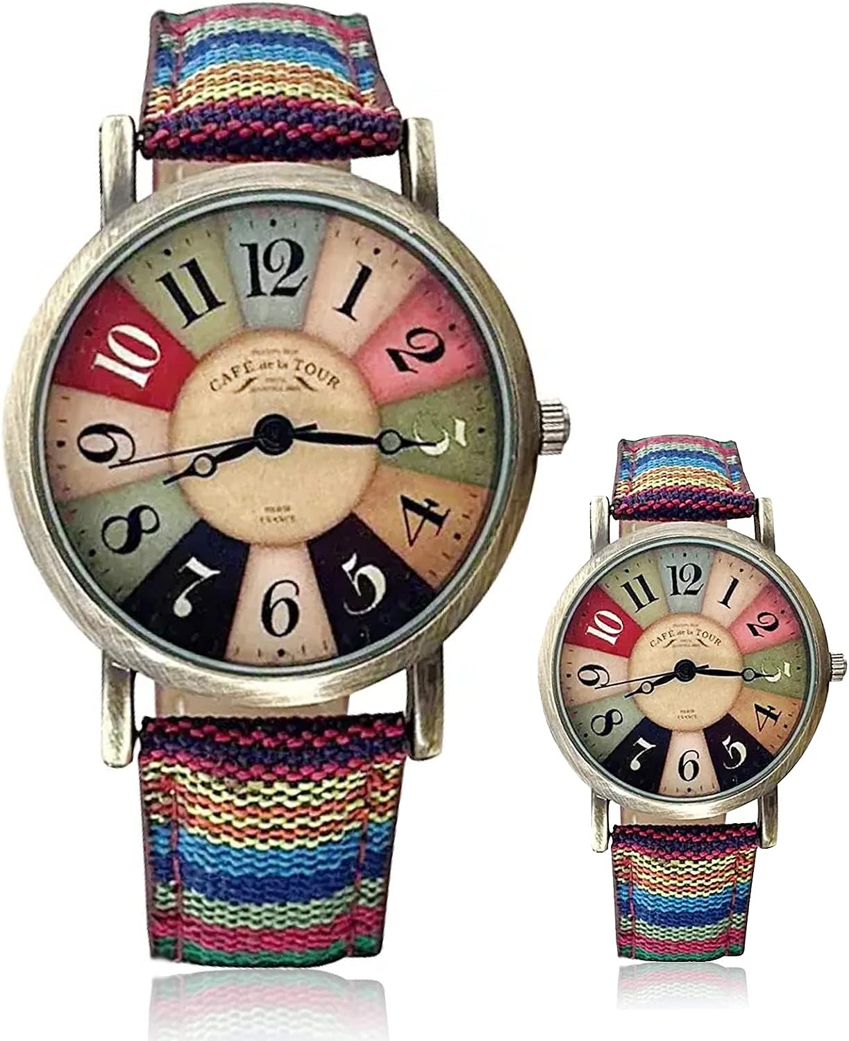 Women's Fabric Leather Vintage Metal Gold Tone Watch,Watches for Women with Multicolour Rainbow Pattern Leather Best Valentine's Day Mother's Day Gift