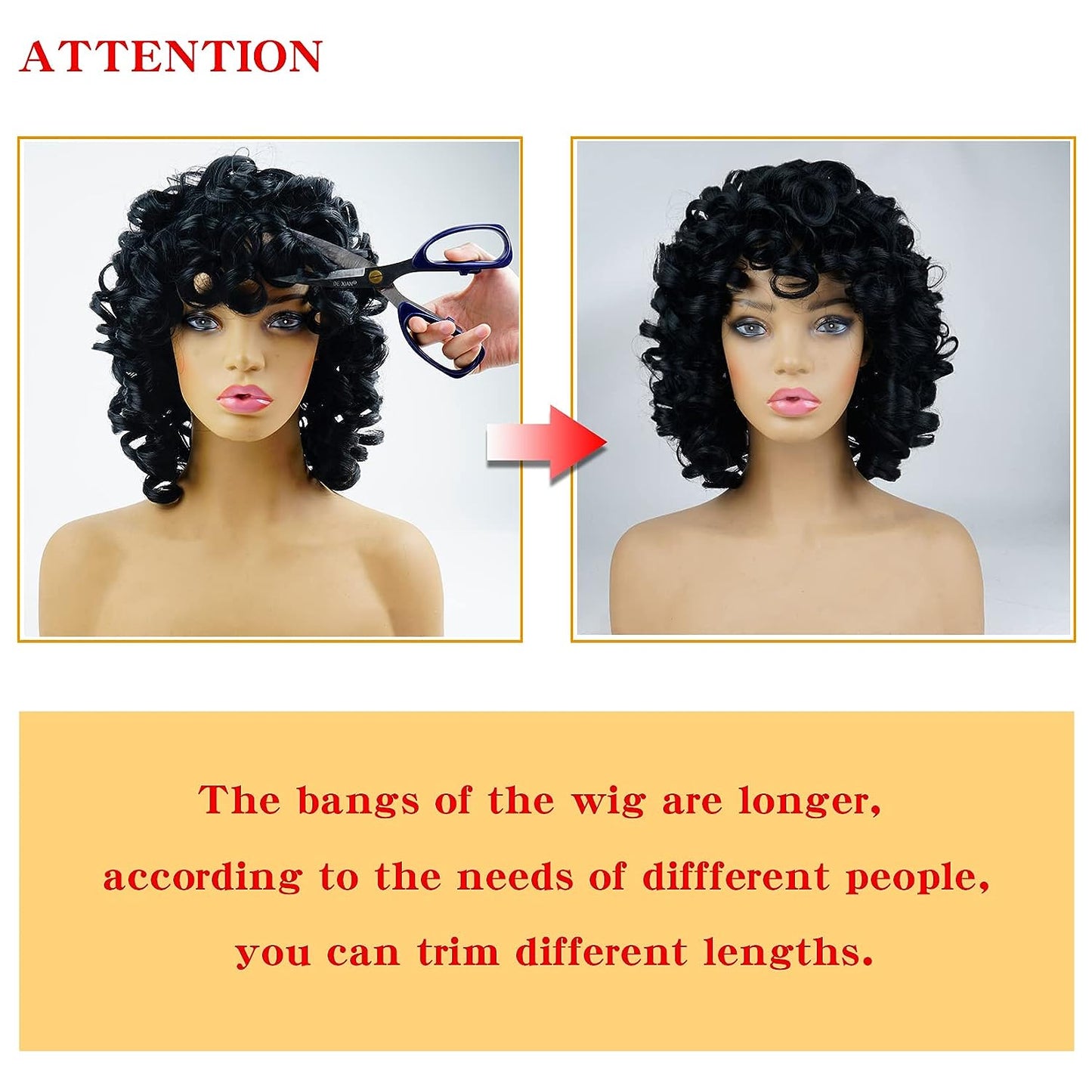 Short Curly Wigs for Black Women Soft Black Big Curly Wig with Bangs Afro Kinky Curls Heat Resistant Natural Looking Synthetic Wig for African American Women (Big Curly)