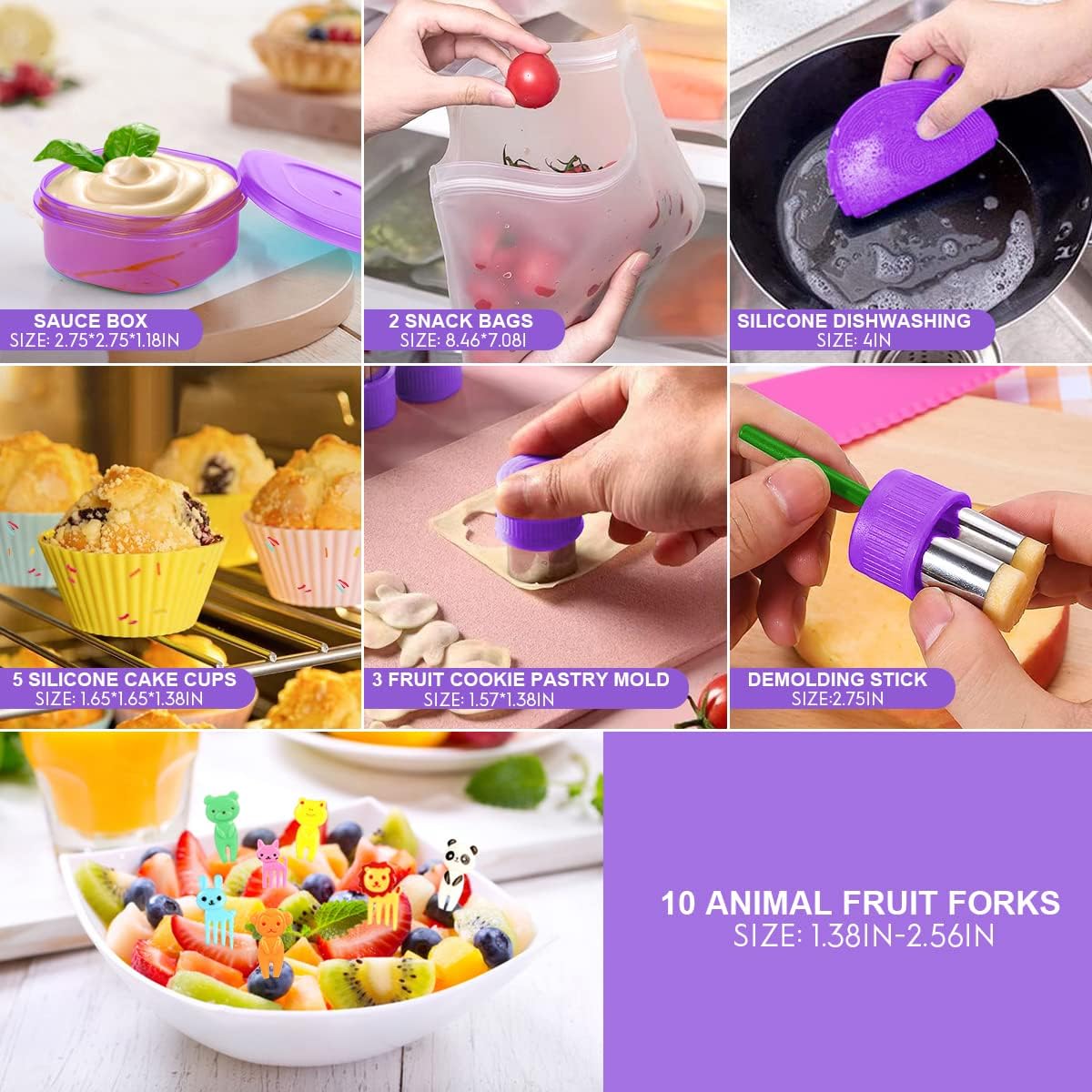 27Pcs Bento Box Lunch Box Kit Purple, 1300ML Lunch Container for Kids/Adults, Durable Leak-proof Box 4 Compartments with Spoon Fork Bag Accessories, Microwave Dishwasher Freezer Safe,BPA-Free