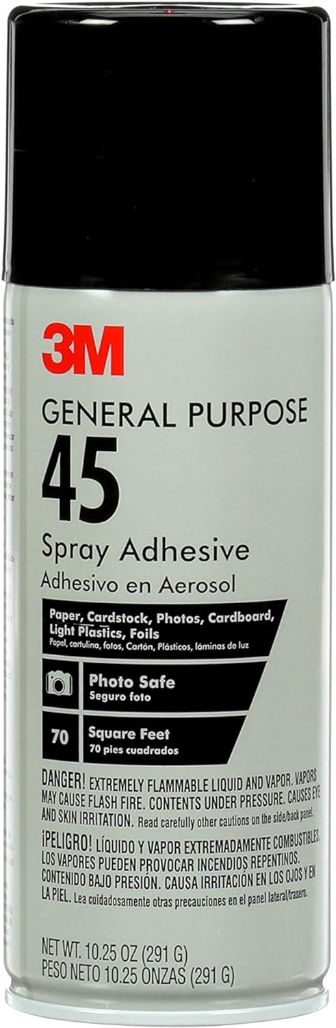 3M 45, 10-1/4-Ounce General Purpose Spray Adhesive, 10.25 Ounce (Pack of 1), White, 10 Ounce