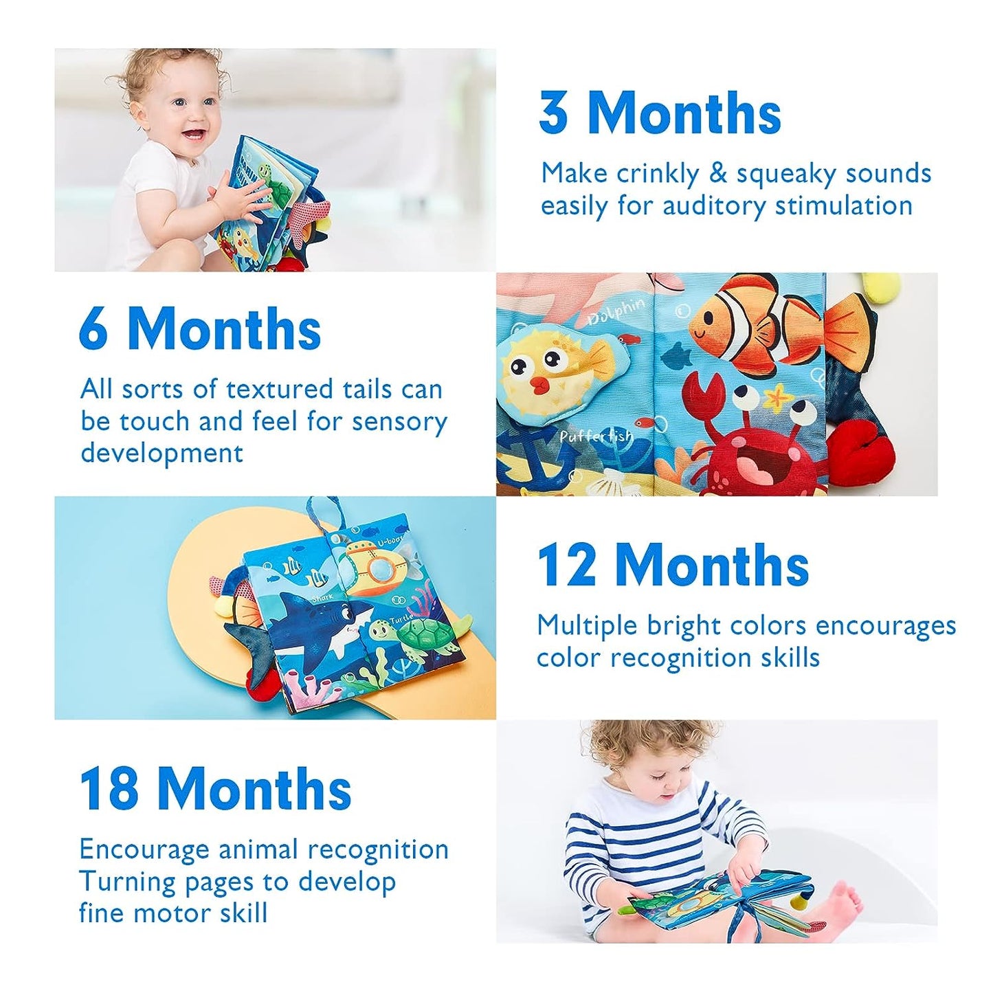 Baby Books 0-6 Months,Infant Tummy Time Toys High Contrast Sensory Baby Toys 6 to 12 Months Touch Feel Book Gift Christmas Stocking Stuffers for Boys Girls 0-3 Months Book Early Learning Stroller Toy