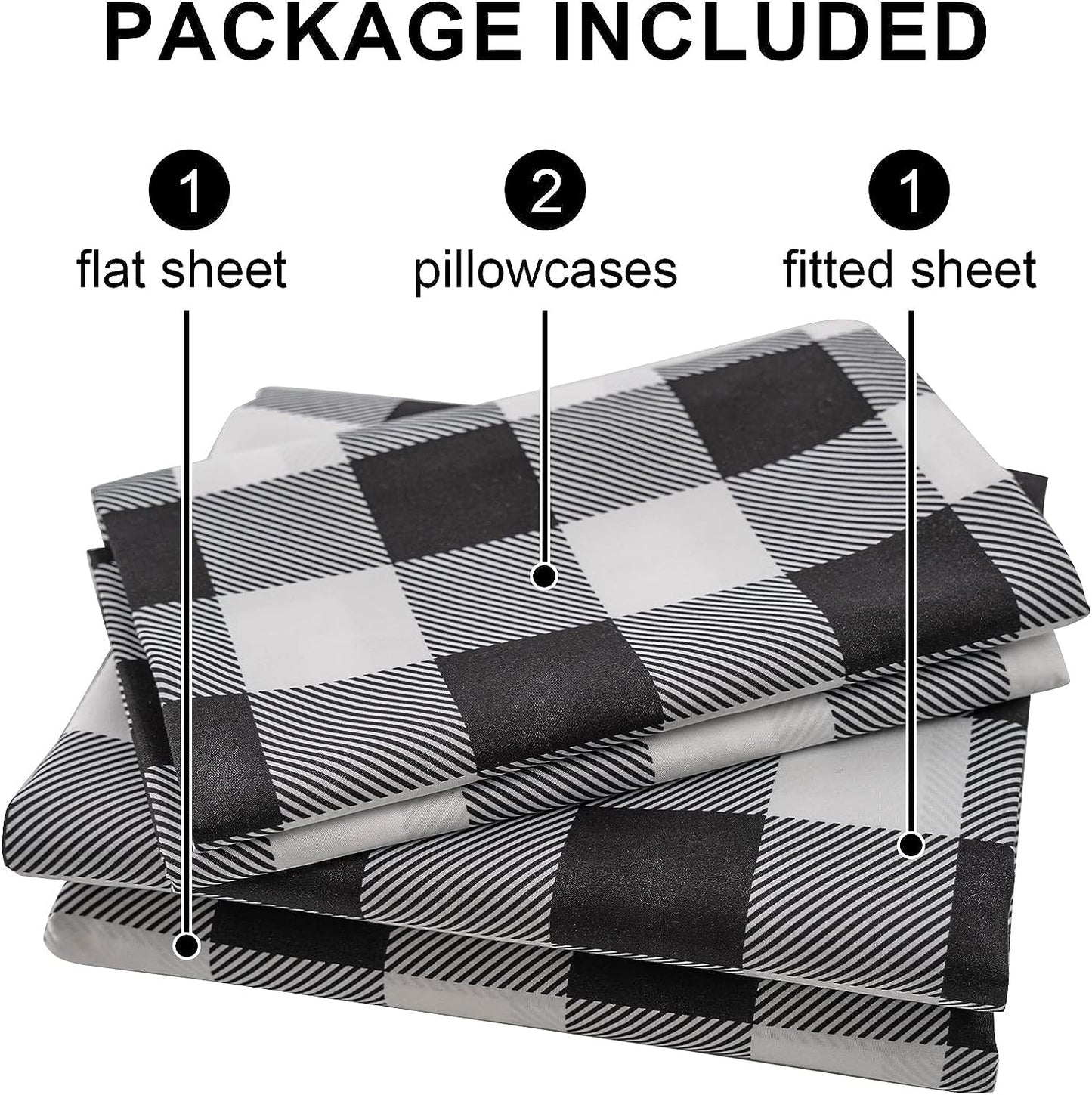 King Size Sheet, Black and White Microfiber Deep Pocket Bedding Sheet, Set of 4 (Black & White, King)