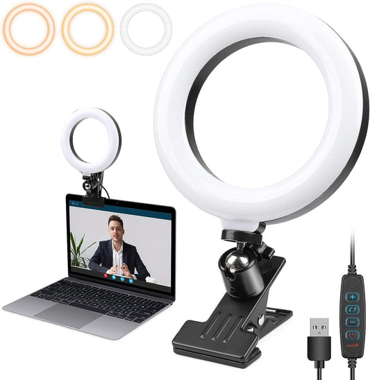 6" Led Ring Light, Selfie Light with Clamp Mount for Desk, Zoom Meeting, Webcam, Video Conference, Laptop, YouTube, Live Steam & Broadcast, 3 Dimmable Color & 10 Brightness Level, 360° Rotatable