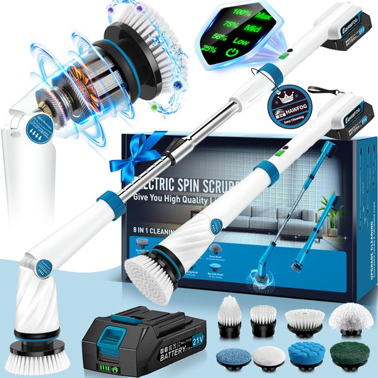 Electric Spin Scrubber, Electric Scrubber for Cleaning, 1200 RPM Shower Scrubber, 50inch Long Handle Electric Cleaning Brush 2000mAh Battery Cordless Power Spin Scrubber with 8 Brushes