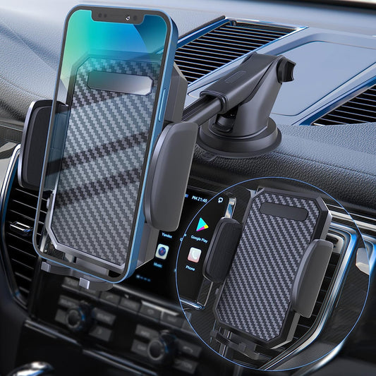 Phone Mount for Car, [ Off-Road Level Suction Cup Protection ] 3in1 Long Arm Suction Cup Holder Universal Cell Phone Holder Mount Dashboard Windshield Vent Compatible with All Smartphones