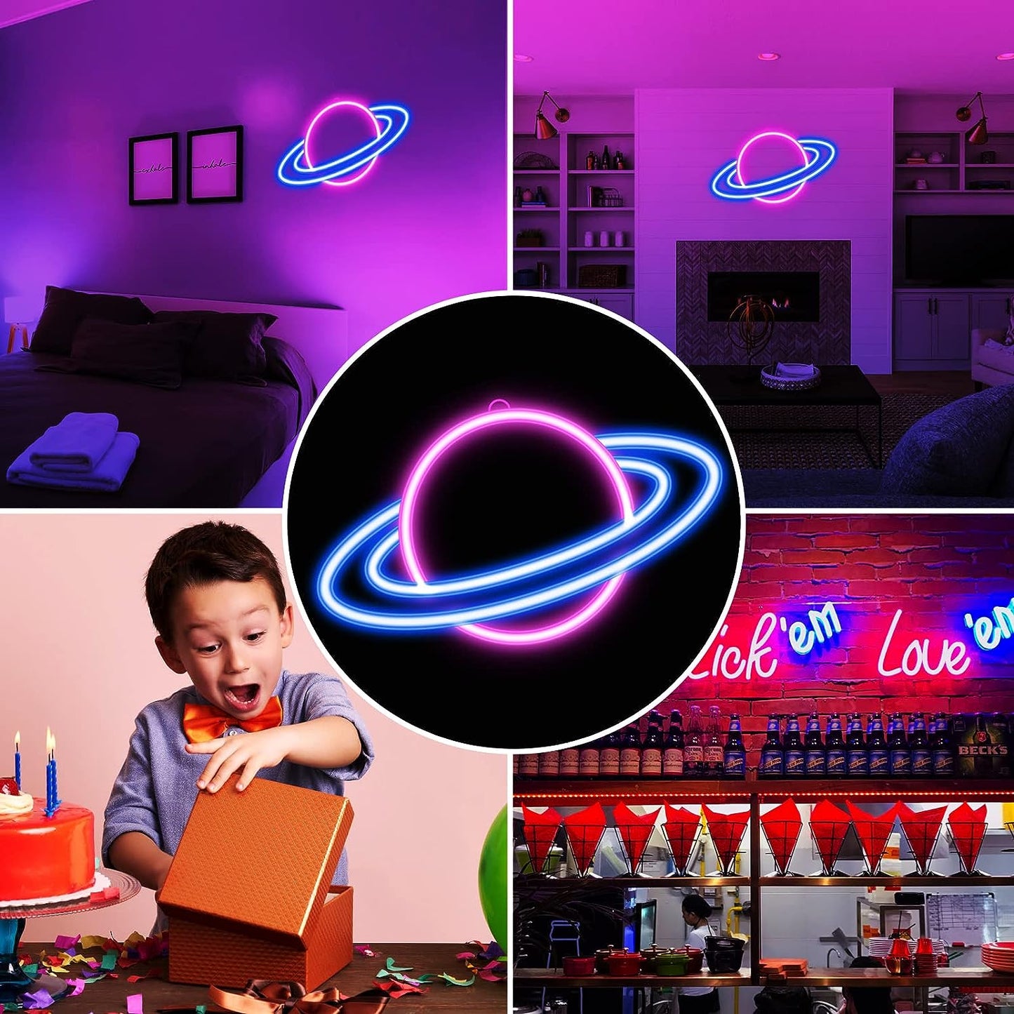 Neon Signs Planet Led Neon Lights, 10 Levels Brightness Neon Light Sign for Wall Decor Led Neon Signs for Bedroom Decor, Teen, Kids Room, Bar Party, Birthday, Wedding Decoration