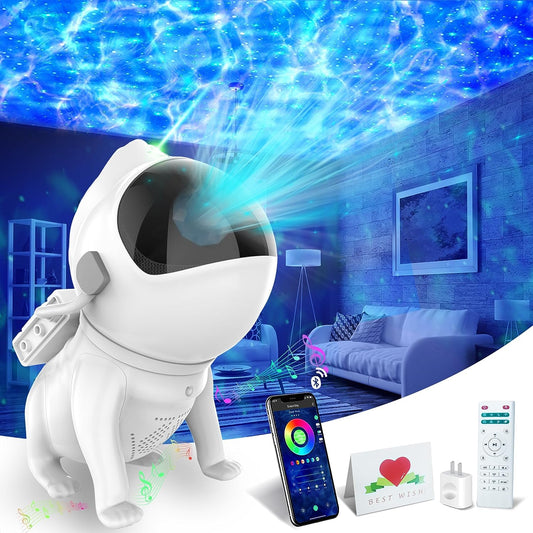 Xubialo Star Projector Space Dog,Galaxy Projector with 360°Adjustable Design,21 Color Modes,Bluetooth Music Speaker,8 White Noises,Astronaut Light Projector for Kids and Adults(White)