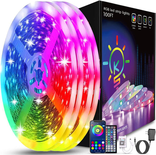 100ft Led Strip Lights (2 Rolls of 50ft) Bluetooth Smart App Control Music Sync Color Changing RGB Led Light Strip with Remote,Led Lights for Bedroom Room Home Decor Party Festival