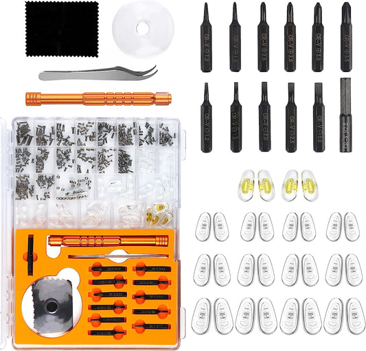 Upgraded All-in-One Magnetic Eyeglass Repair kit with Magnifying Glass, Repair Tool Kit with 12 Interchangeable Screwdriver Bits, Nose Pads, Screws and Tweezer for Eyeglass, Sunglass, Watch, Laptop