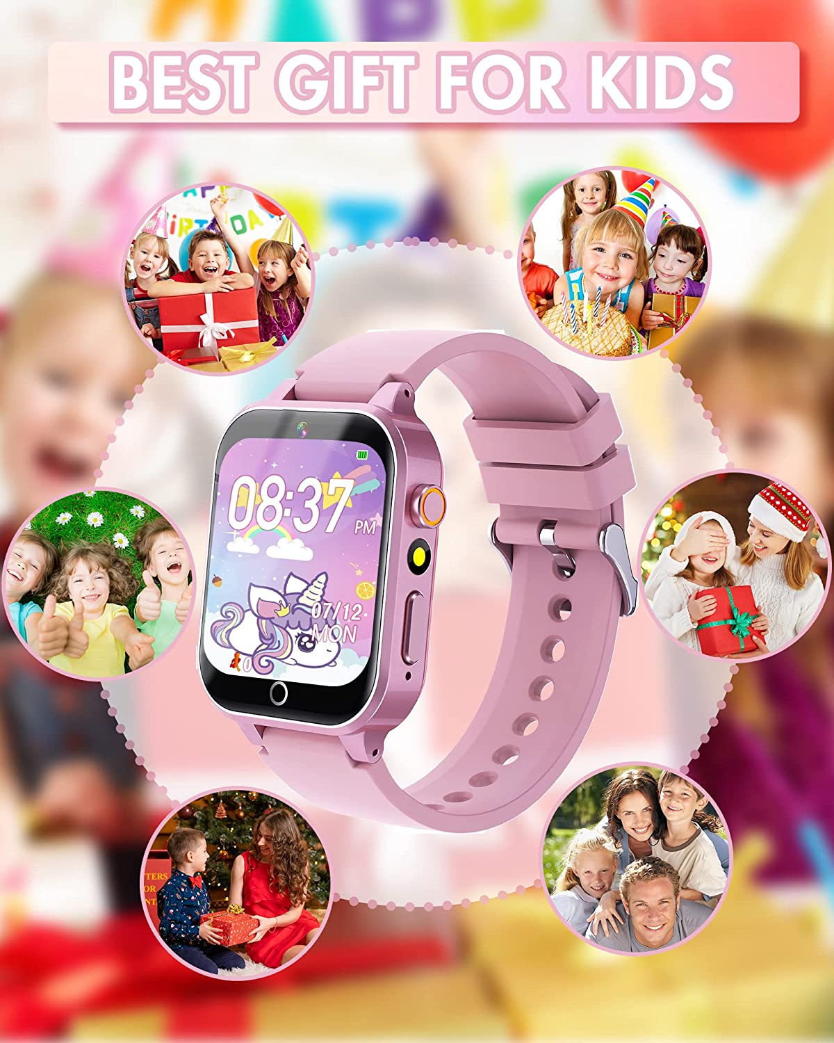 Smart Watch for Kids Gift for Girs Toys Age 6-8, Kids Watch for Girls Boys 8-10 with Video Camera Music Player Educational Birthday Gifts for 6 7 8 9 10 11 12 Year Old Boys (Pink)