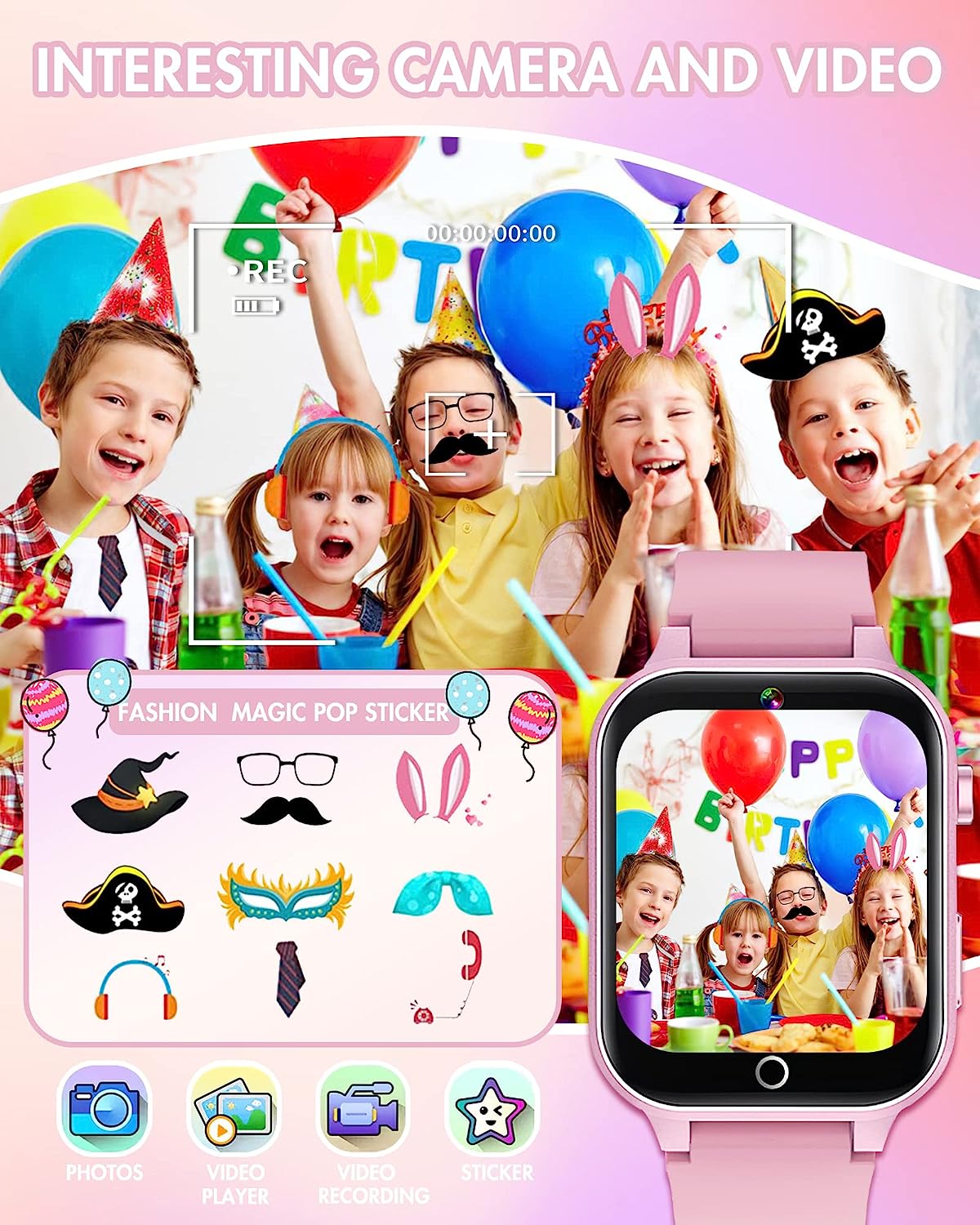 Smart Watch for Kids Gift for Girs Toys Age 6-8, Kids Watch for Girls Boys 8-10 with Video Camera Music Player Educational Birthday Gifts for 6 7 8 9 10 11 12 Year Old Boys (Pink)