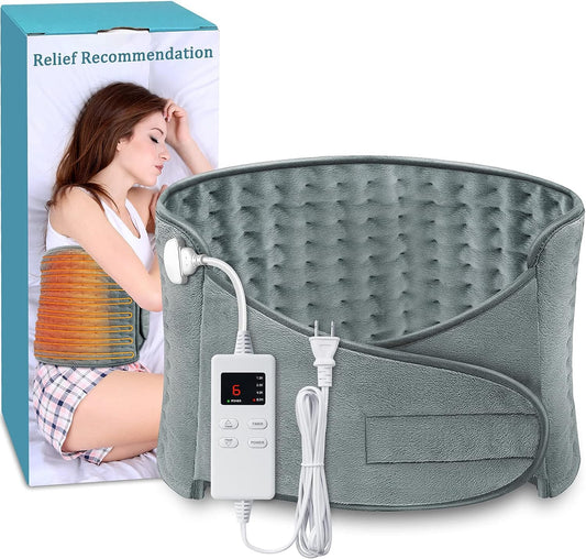 𝐔𝐩𝐠𝐫𝐚𝐝𝐞𝐝 Heating Pad for Back Pain and Cramps Relief, (12"x24"+20'') Large Menstrual Heating Pad with 4 Timer Auto Shut Off & 6 Heat Setting Electric Heat Pad with Belt, Dry & Moist Therapy