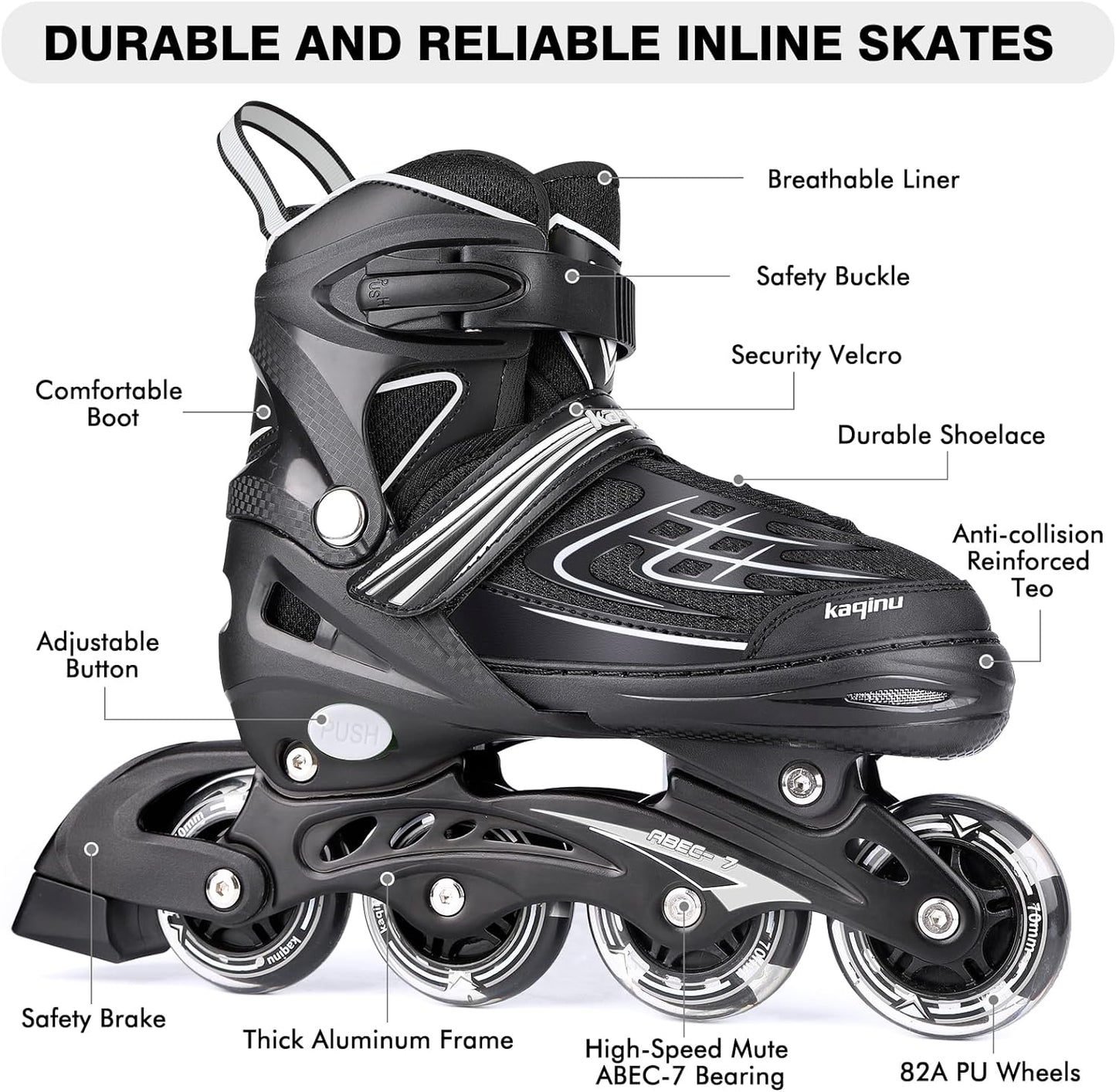 Adjustable Inline Skates, Outdoor Inline Skates Women, Girls and Boys size 4-7