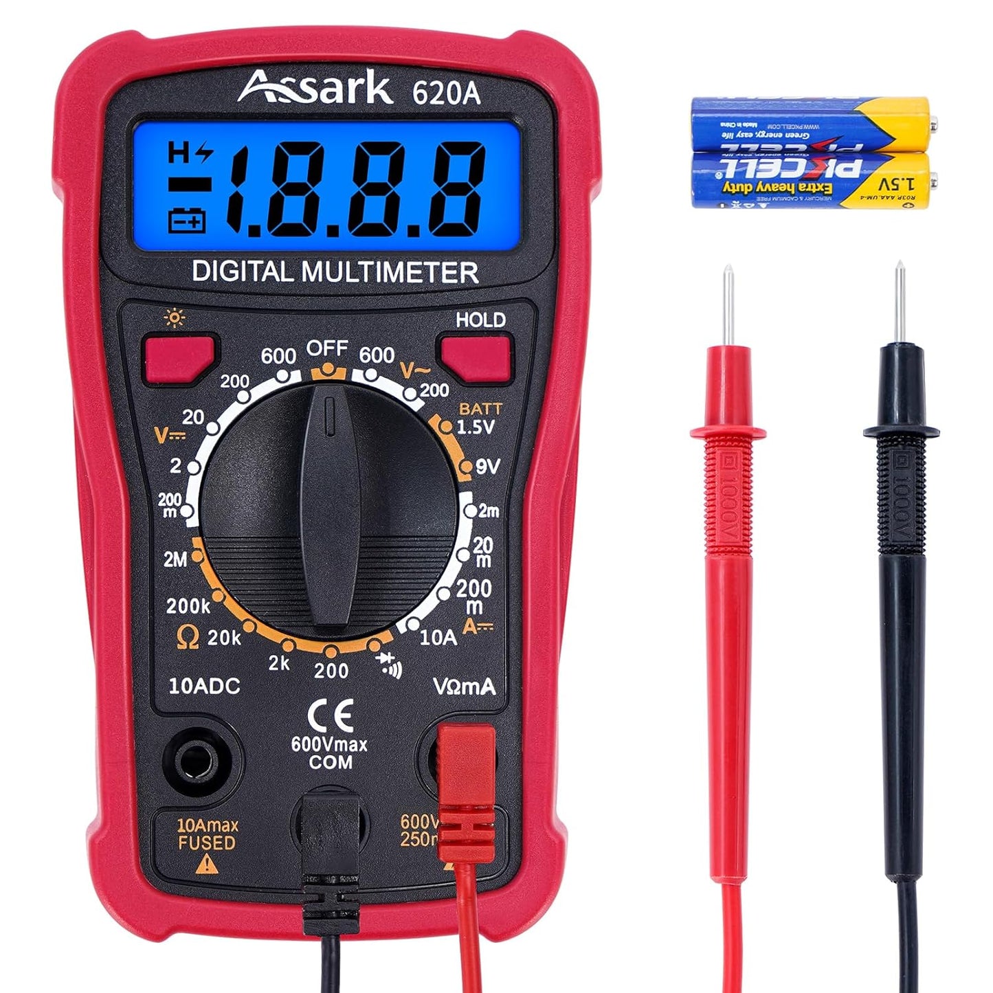 Digital Multimeter Voltage Tester, Assark 2000 Counts Multimeter Measure AC DC Voltage DC Current, Meter Tester Test Volt Ohm Amp Diode Continuity,Resistance,Backlit LCD Display,Data Hold Function