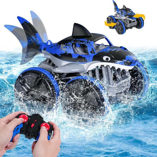 Amphibious RC Car, 2.4GHz High Speed Water Work, Shark Monster RC Drift Car Truck, Waterproof Toy Car, for Pool Beaches and Lakes, Gifts for Children and Adults 3+ Years Old Blue