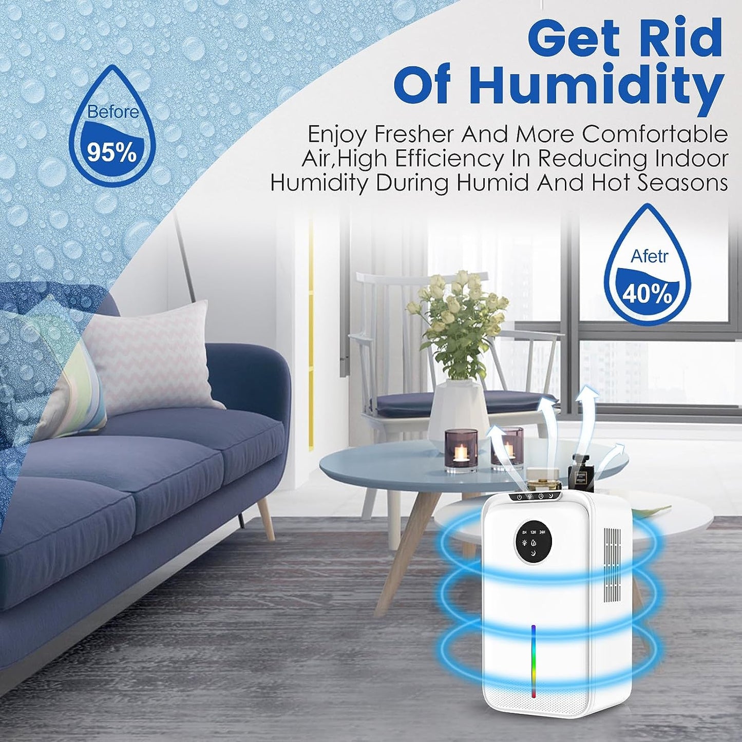 95OZ Dehumidifiers for Home, 720 Sq.ft Portable Dehumidifier With Drain Hose Auto Defrost, Dehumidifiers for Room, Sleep Mode Quiet Small Dehumidifiers for Bedroom Bathroom Basements Closet RV